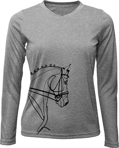 V-Neck Long Sleeve UPF 50 Sunshirt Dressage head line drawing