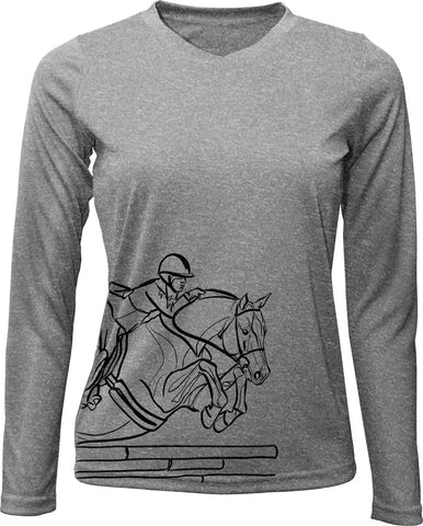 V-Neck Long Sleeve UPF 50 Sunshirt Hunter Jumping line drawing