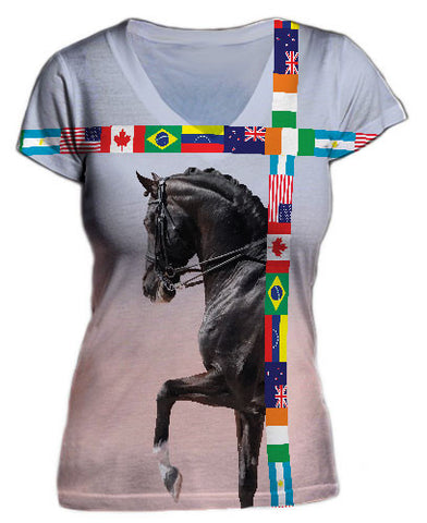 Dressage horse with flags